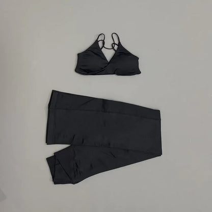2Pcs Sports Set Women Seamless Front Tie Crossover Bra Crossover Waist Flare Leggings Sets Gym Fitness Workout Sports Sets