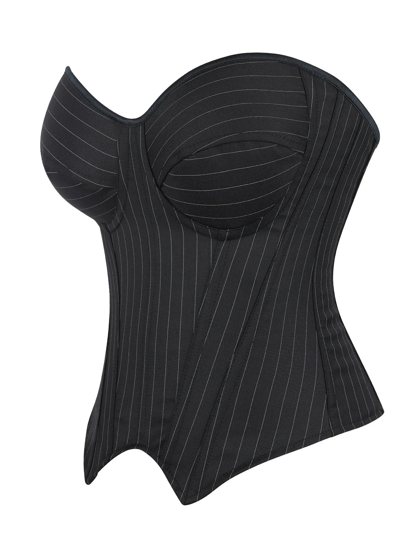 Black Striped Zipper Overbust Corset and Bustier Shapewear Top for Women Office Lady Corselet