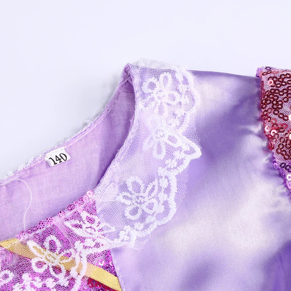 Girls Rapunzel Dress Kids Tangled Disguise Carnival Girl Princess Costume Birthday Party Gown Outfit Clothes 2-10 Years