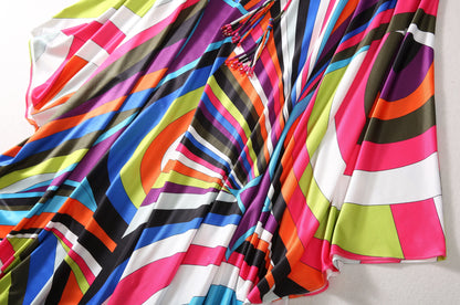 Fashion 2024 Spring Summer New Style Bohemia Casual Dresses O-Neck Batwing Sleeve Striped Printed Irregularity Loose Dress