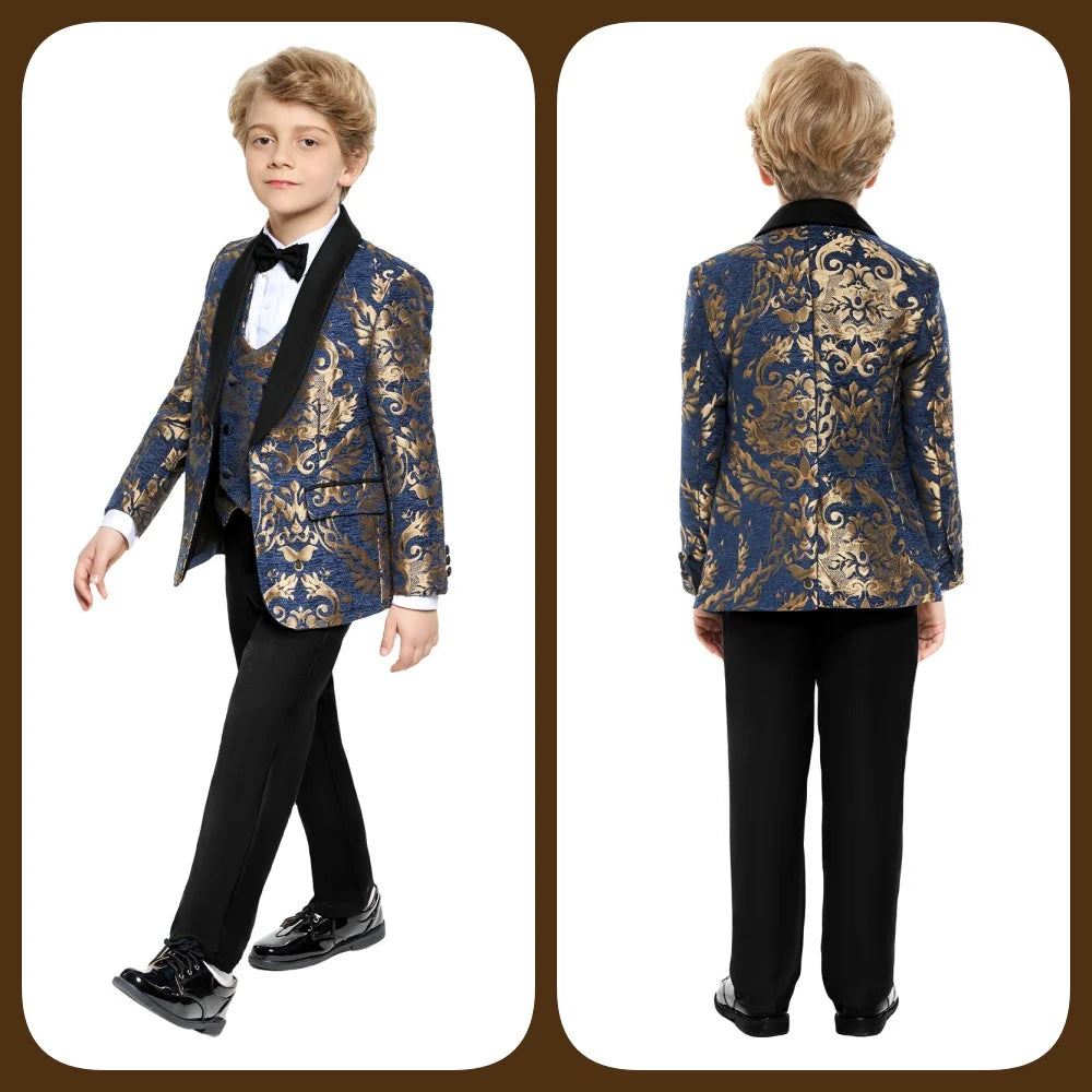 Hot Sale Stylish Suit For Boys Formal Banquet Graduation Coat Vest Pants Bow Tie Smart Quality School Performance Noble