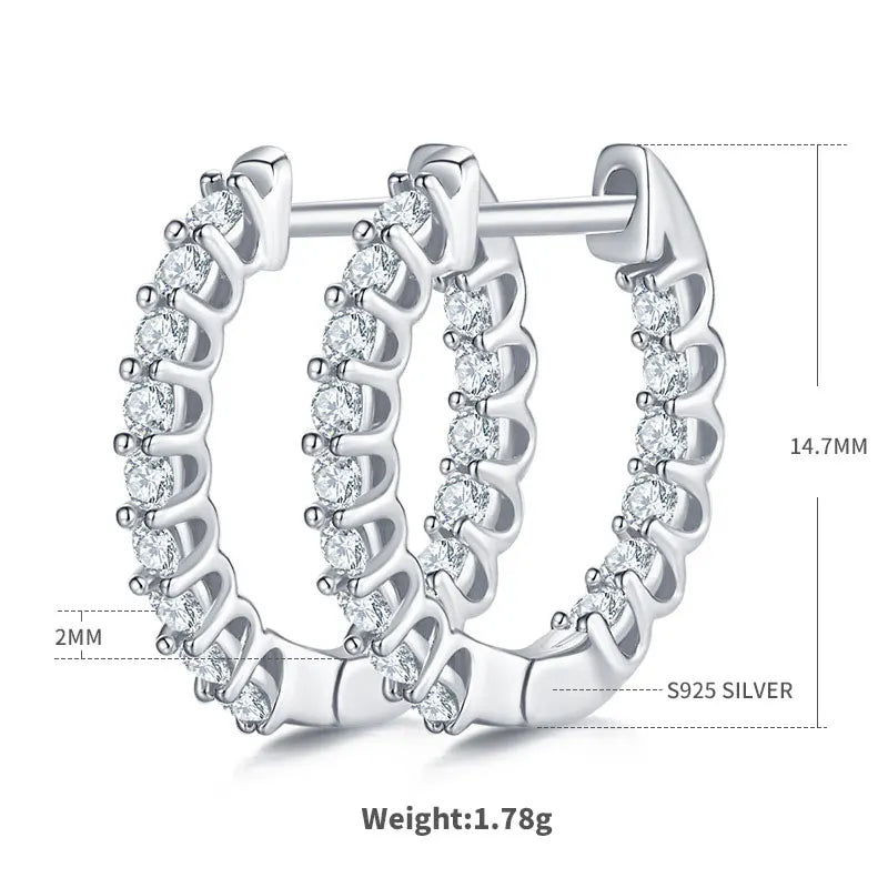 2mm D Color Moissanite Earring s925 Silver Plated 18k White Gold with GRA Certificates Wedding Hoop Earrings for Women