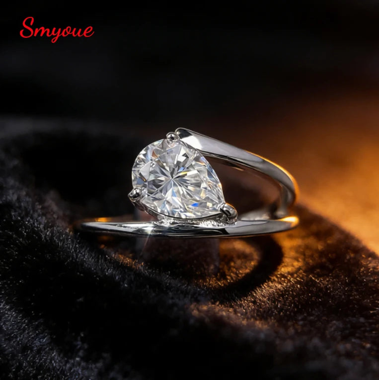 D Color VVS1 6*8mm Pear Cut Moissanite Rings for Women Sparkling Wedding Proposal Birthday Gift 100% S925 Sterling Silver