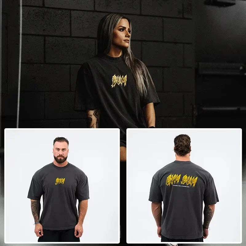 Fitness Men's Cotton T-Shirt Muscle Running Short Sleeve Crew Neck Summer Collection Sweatshirt for Men Oversized