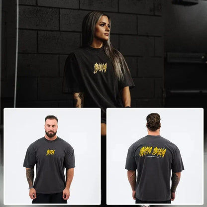 Fitness Men's Cotton T-Shirt Muscle Running Short Sleeve Crew Neck Summer Collection Sweatshirt for Men Oversized