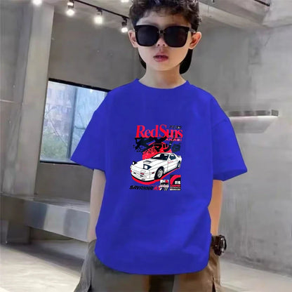 Summer Cool Boy Girl Tshirt Children T-shirt+Shorts Set Japanese manga racing car Fashion Print Toddler 3-12Yrs white clothing