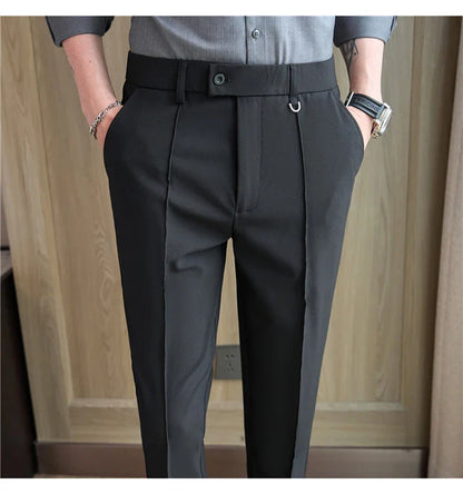 Men's business casual trousers, daily formal work pants, 2024 new high quality, plain color versatile ankle-length trousers.