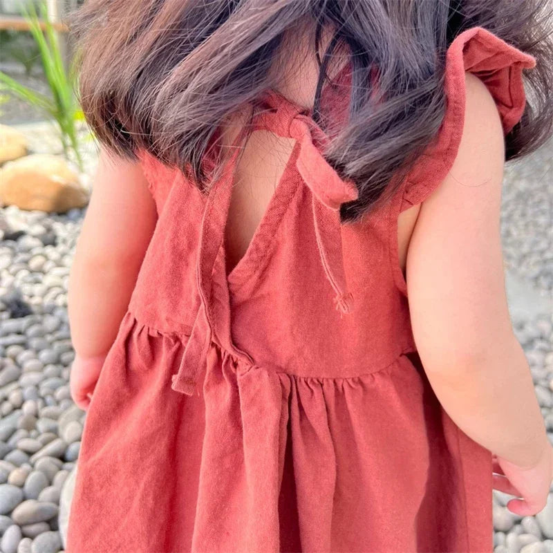 Korean Style New Summer Clothes for Baby Girl Dress Back V-neck Sleeveless Princess Dress Loose Doll Skirt Kids Clothes E1158