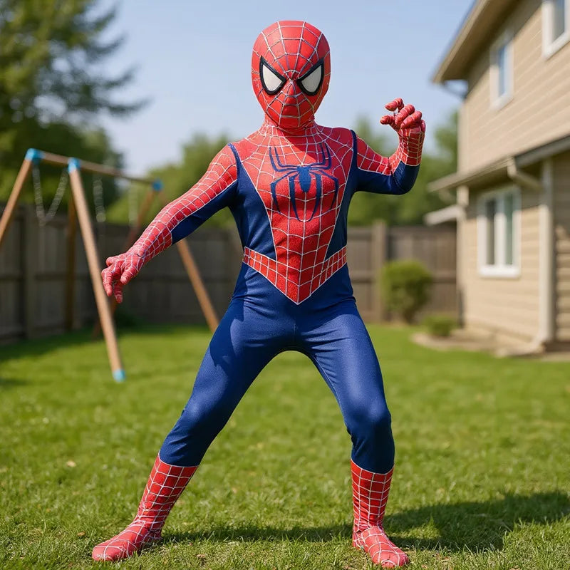 New Remy Jumpsuit with Halloween Superhero Web Spider Mask Costume for Boys Girls Soft Breathable Fabric Party Dress Up Cosplay