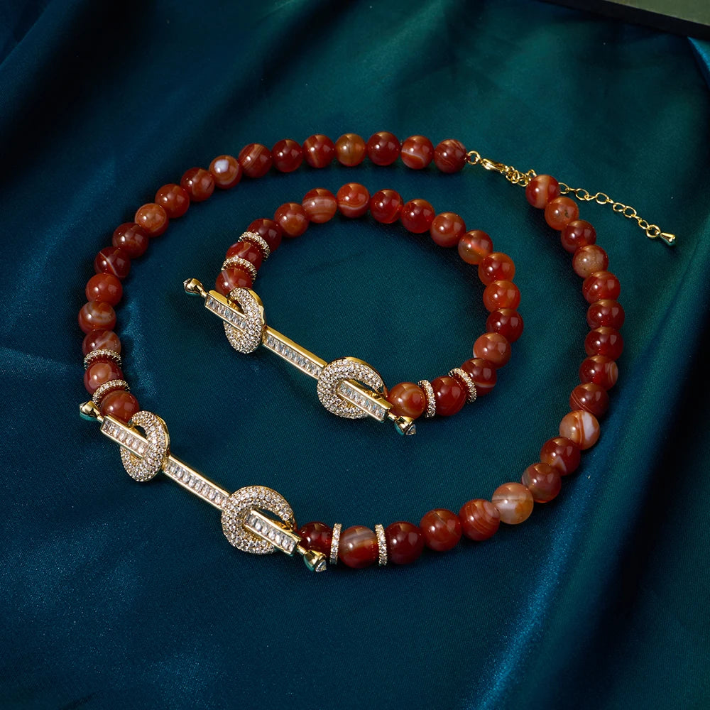 015810 Beaded Choker for Women Color Natural Stone Necklace Set Daily Wear Ceremony Engament Cocktail Party Jewelry Accessories