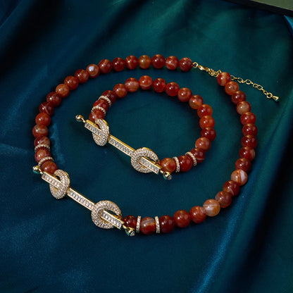 015810 Beaded Choker for Women Color Natural Stone Necklace Set Daily Wear Ceremony Engament Cocktail Party Jewelry Accessories