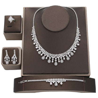 Jewelry Set New Retro Simple Ladies Engagement Wedding Necklace Bracelet Ring Earrings Zircon Set BN8050 Bijoux Mariage
