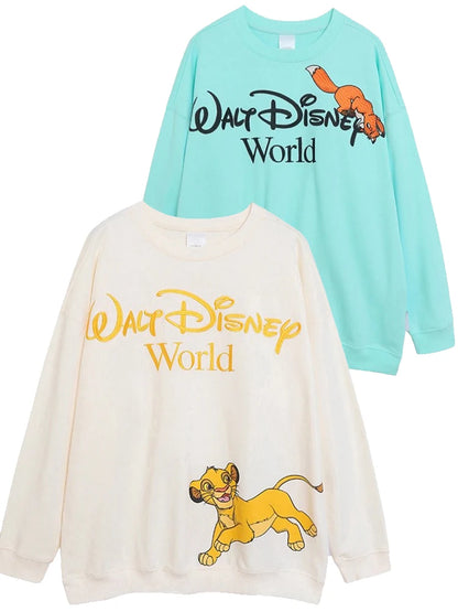 Sweatshirt King of the Jungle Simba Cartoon Print Embroidery Women O-Neck Pullover FleeceJumper Tops