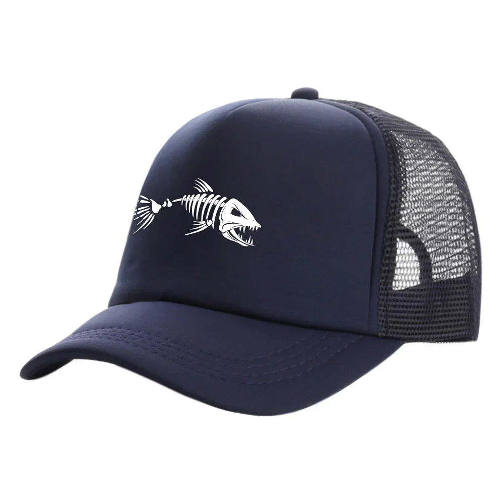 Fishbone Trucker Cap Men Fishing Skeleton Fish Bone Baseball Caps Unisex Mesh Net Hats MZ-496