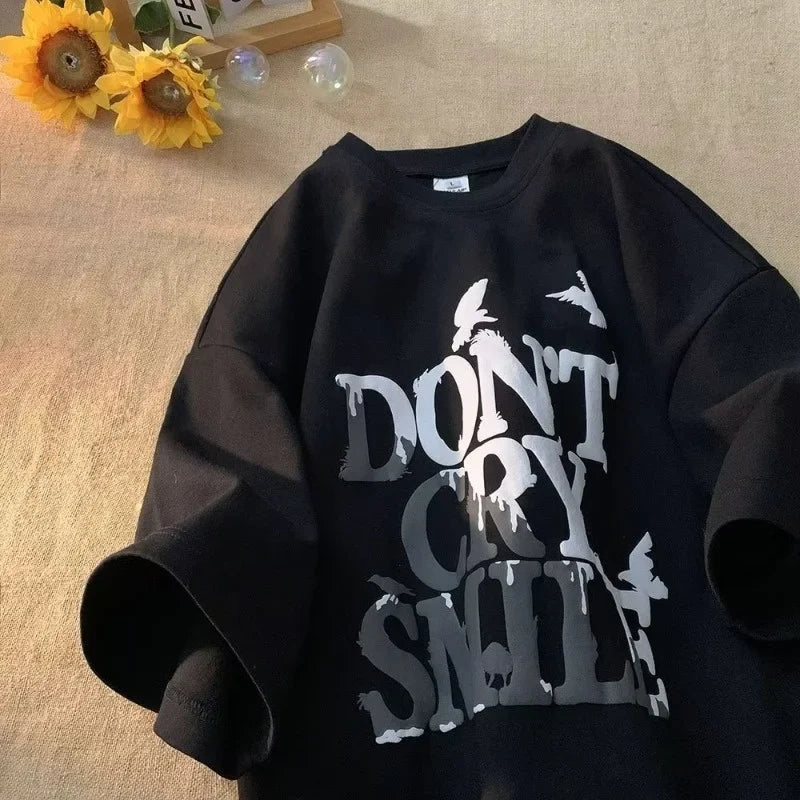 8XL New Casual T-shirt Short Sleeved Round Neck Print DONT Pigeon Letters Loose Retro Style Suitable Men