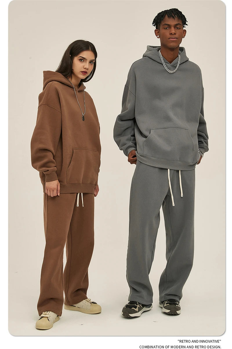 Thick 350gsm Fleece Hooded Hoodies For Men Unisex Winter Oversized Loose Basic Solid Sweatshirts Pullovers Coats HY0631