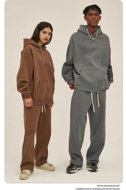 Thick 350gsm Fleece Hooded Hoodies For Men Unisex Winter Oversized Loose Basic Solid Sweatshirts Pullovers Coats HY0631