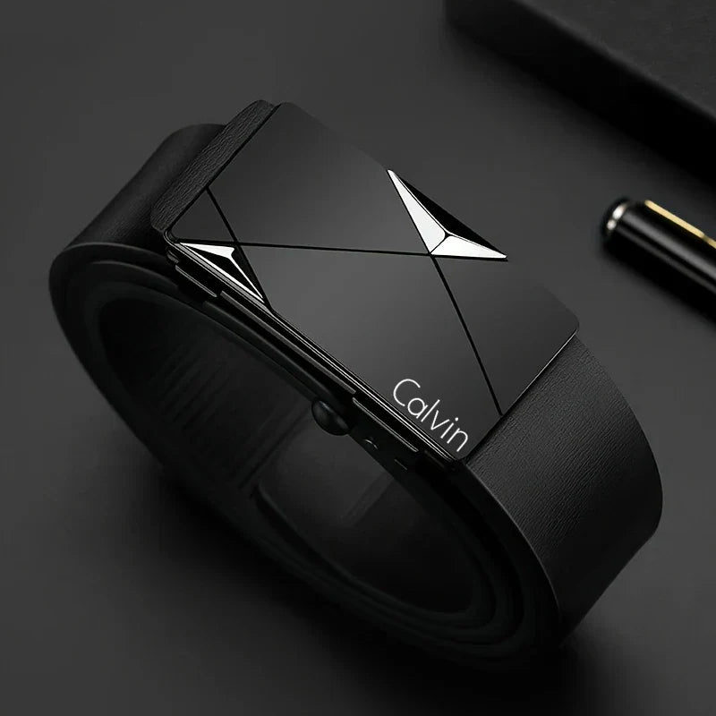 New Men's Automatic Buckle PU Belt Fashion Matching Men's Business Casual Belt Trendy Waist Accessories Wholesale