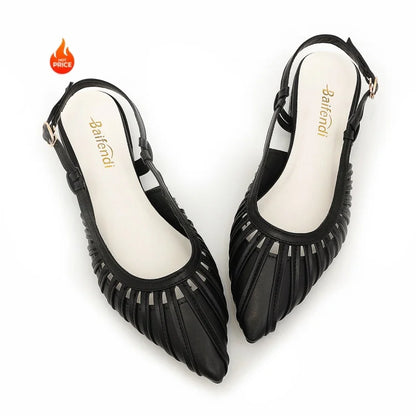 Elegant Pointed Toe Slingback Sandals for Women Summer - Pleated Mesh Low Block Heel Pumps - Adjustable Buckle Strap Dress Shoes