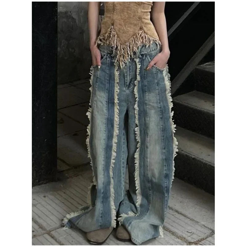 Womens Jeans High Waist Vintage Straight Baggy Pants