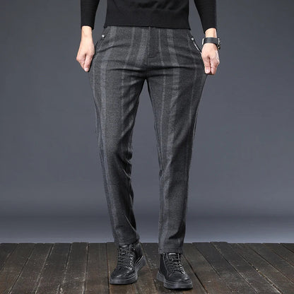 Autumn New Men's Slim Casual Pants  Fashionable Fit Elastic Business Pants High Quality Stripe Classic 3-colors Male Trousers