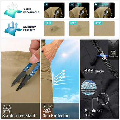 Men's Breathable Sports Pants Lightweight Hiking with Zipper Pocket Quick Dry Water Resistant Fishing Travel Trousers