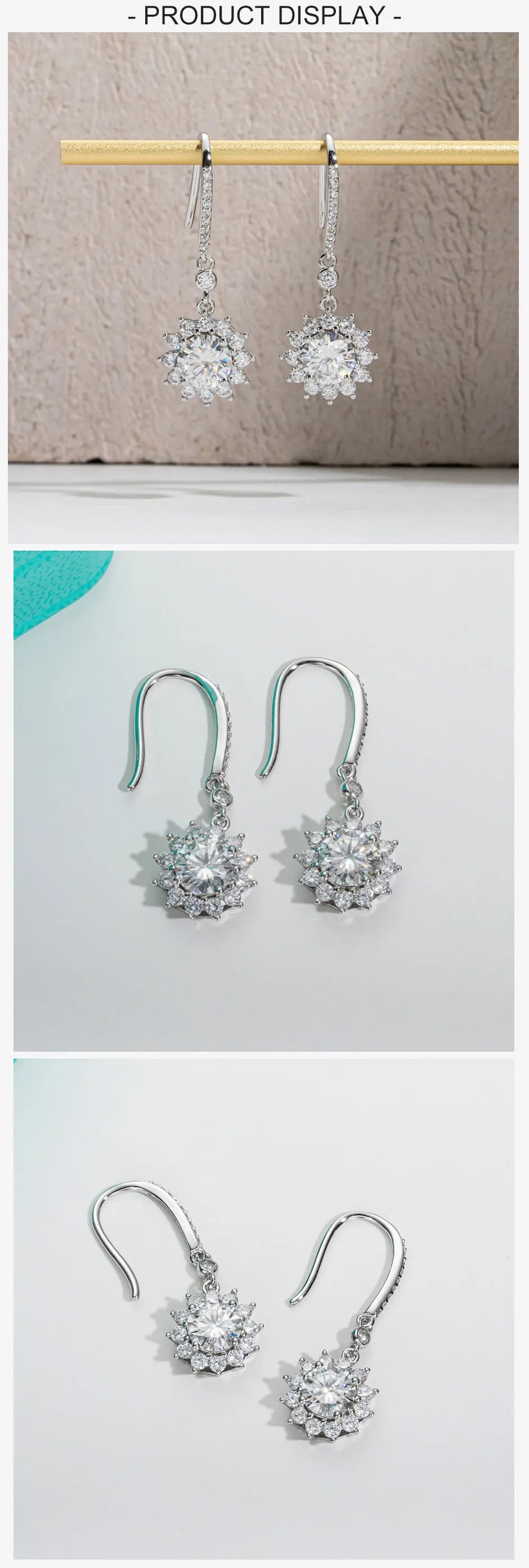 1 Carat Sunflower D Color Moissanite Drop Earrings 925 Sterling Silve Flower Hook Earrings for Woman Gifts Wholesale