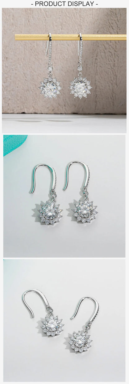 1 Carat Sunflower D Color Moissanite Drop Earrings 925 Sterling Silve Flower Hook Earrings for Woman Gifts Wholesale