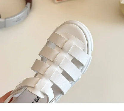 2025 Summer New Children Fashion Sandals for Girls American Style Soft Thick Sole Non-slip Versatile Cool Woven Roman Beach Shoe