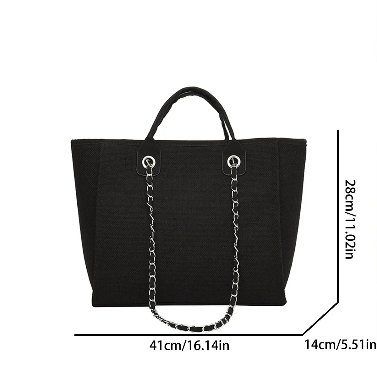 Matte Canvas Shoulder Bag Solid Color with Chain Strap Lightweight Large Capacity Embroidered Zipper Classic Handbag