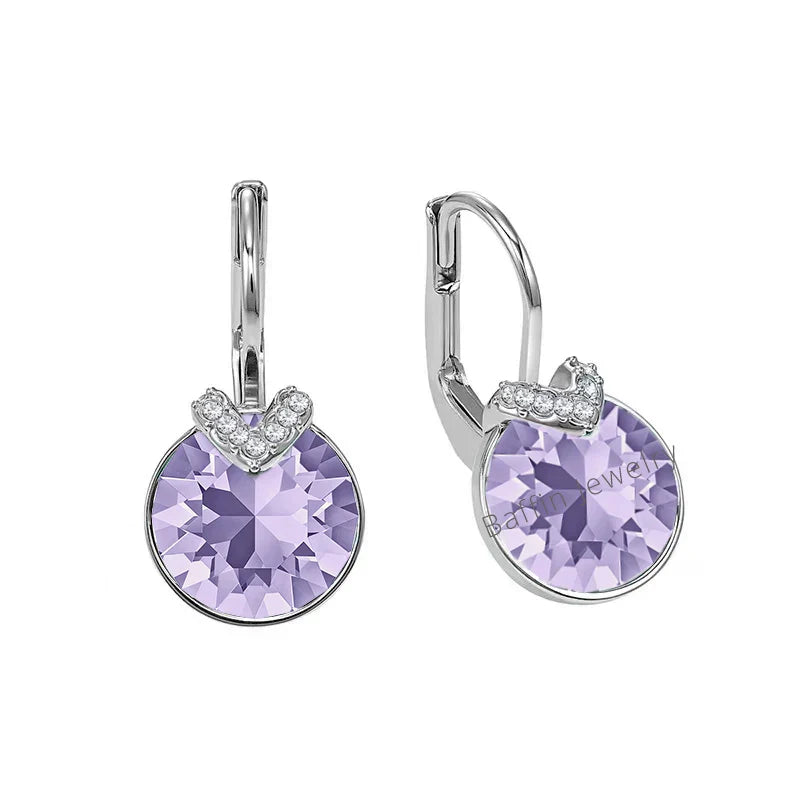 Bella V Drop Earring for Women Christmas Birthday Genuine Crystals from Austria Round Cut Dangle Silver Color Pierced Jewelry