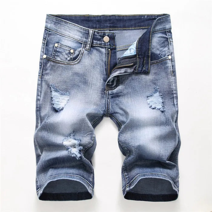 Summer Denim Shorts Men Fahsion Hole Jean Shorts Bermuda Skate Board Harem Mens Jogger Ankle Ripped Wave Knee Length Plus Size