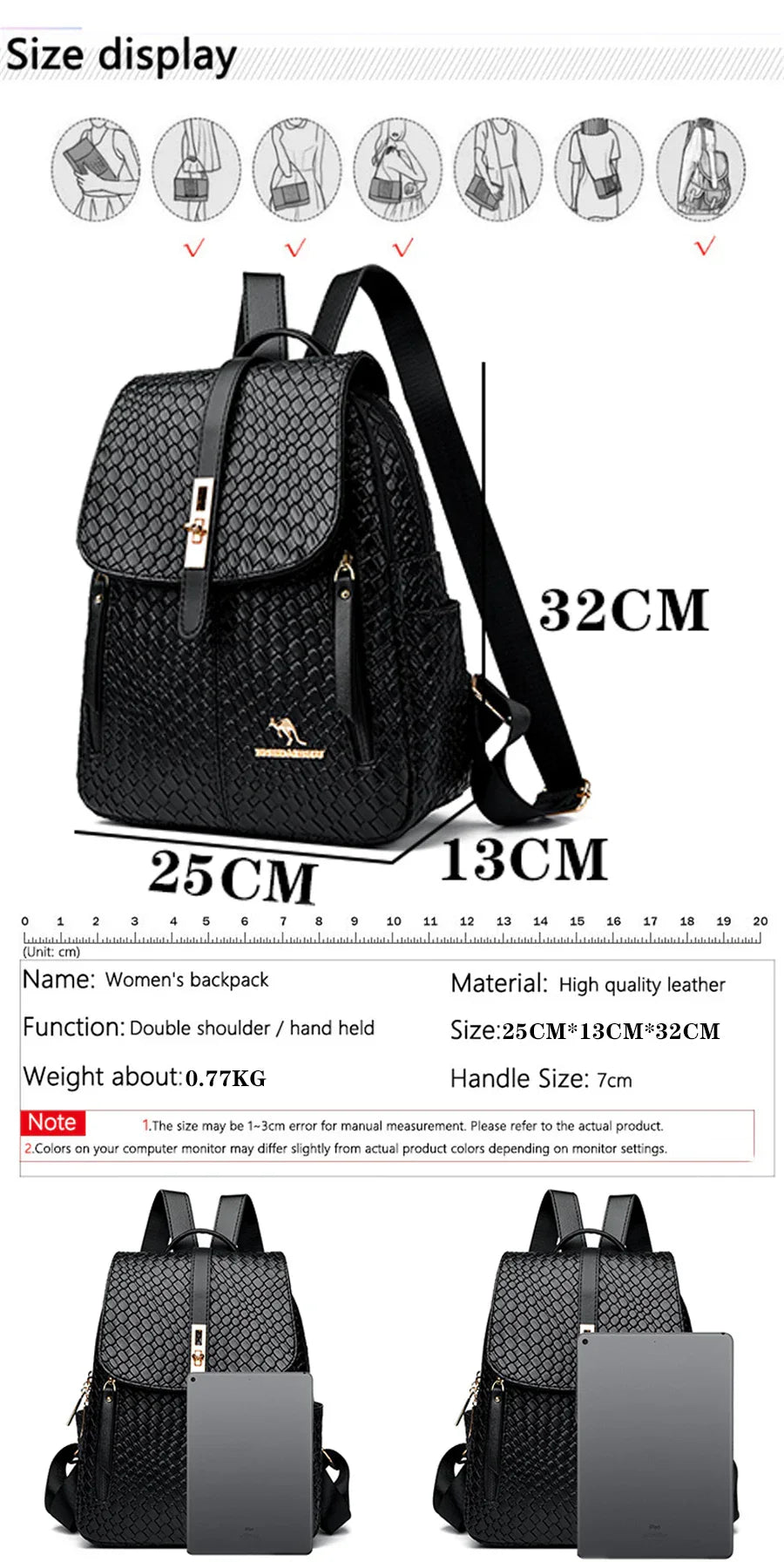Luxury Women Leather Backpacks for Girls Sac A Dos Casual Daypack Black Vintage Backpack School Bags for Girls Mochila Rucksack