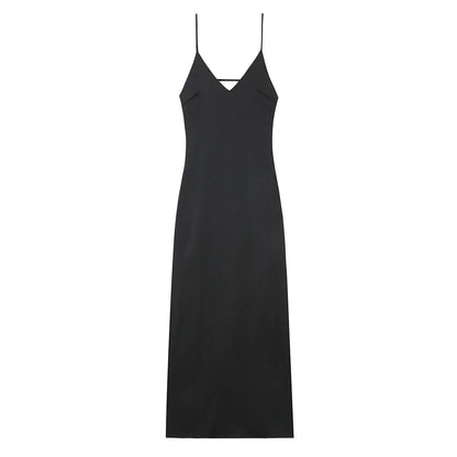 Women Summer Yellow Stain V Neck Sling Dress Elegant Sleeveless Loose Maxi Robes 2025 New Ladies Party Holiday Dresses