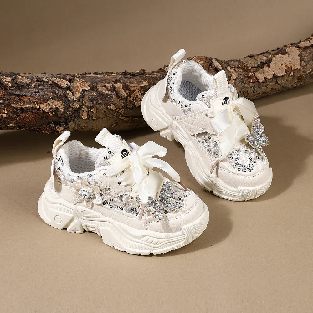 Children Shoes 2025 New Spring Toddler Girls Sport Shoes Bling Bling Soft Sole Breathable Outdoor Tennis Fashion Kids Sneakers