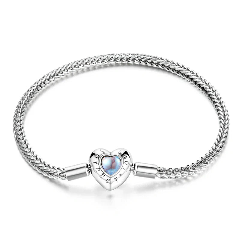 Heart-Shaped Charm & Beads Bracelet 925 Sterling Silver Snake Chain Basic Bracelet For Women Moonstone Jewelry 17CM 19CM