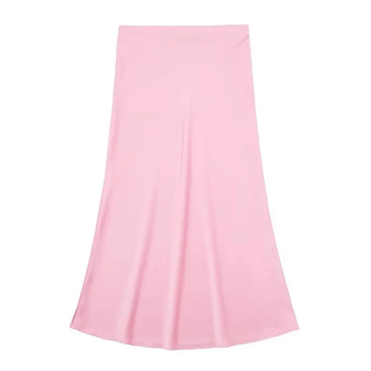 2024 Y2K Casual Women Long Skirt Spring Elastic High Waisted A-Line Casual Female Satin Skirts High Street Lady Skirts