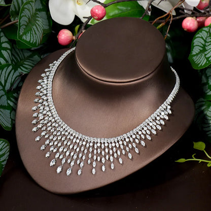 Top White Cubic Zirconia Bridal Shiny Tassel Necklace Jewelry Sets For Wedding Party Dress Accessories N-1503