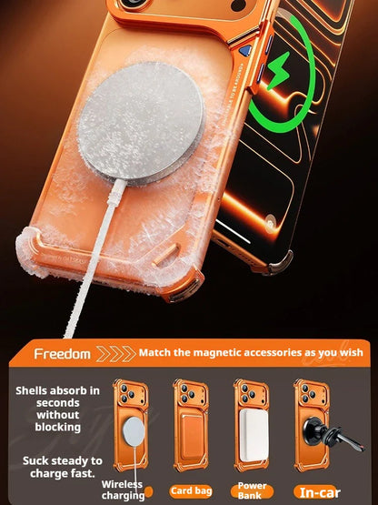 9-Shaped for iPhone 17 Pro Max 17 Pro Phone Case for Magsafe Wireless Charging With Lens Holder Stand Metal Frameless Shell