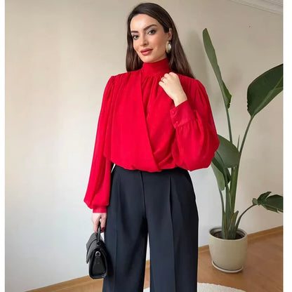 Women's 2026 New Perspective Shirts Tops Fashion Loose Long-Sleeved Elegant Spring Blouses Chic Youth Street Travel Blouses Tops