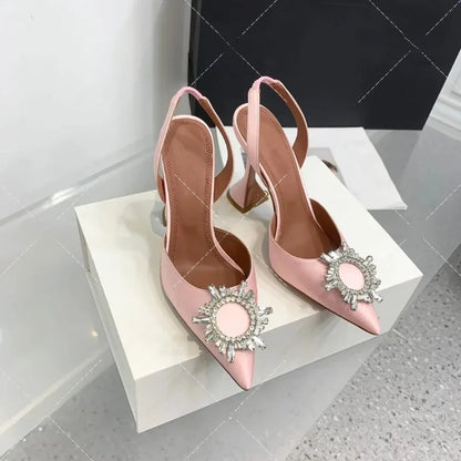 Women's Sandals 2026 New Sun Button Water Diamond Pointed High Heels Fashionable Banquet Wine Glass and Baotou Sandals