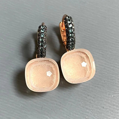 Classic Nudo Earrings Inlay Blue Topaz Zircon With Black Gun Plated Brown Crystal Earrings Fashion Jewelry Gift For Women