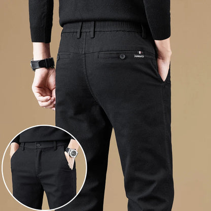 2024 Spring New Business Casual Pants Men Thick Slim Elastic Waist Trousers Classic Brown Black Grey High Quality Male Clothes