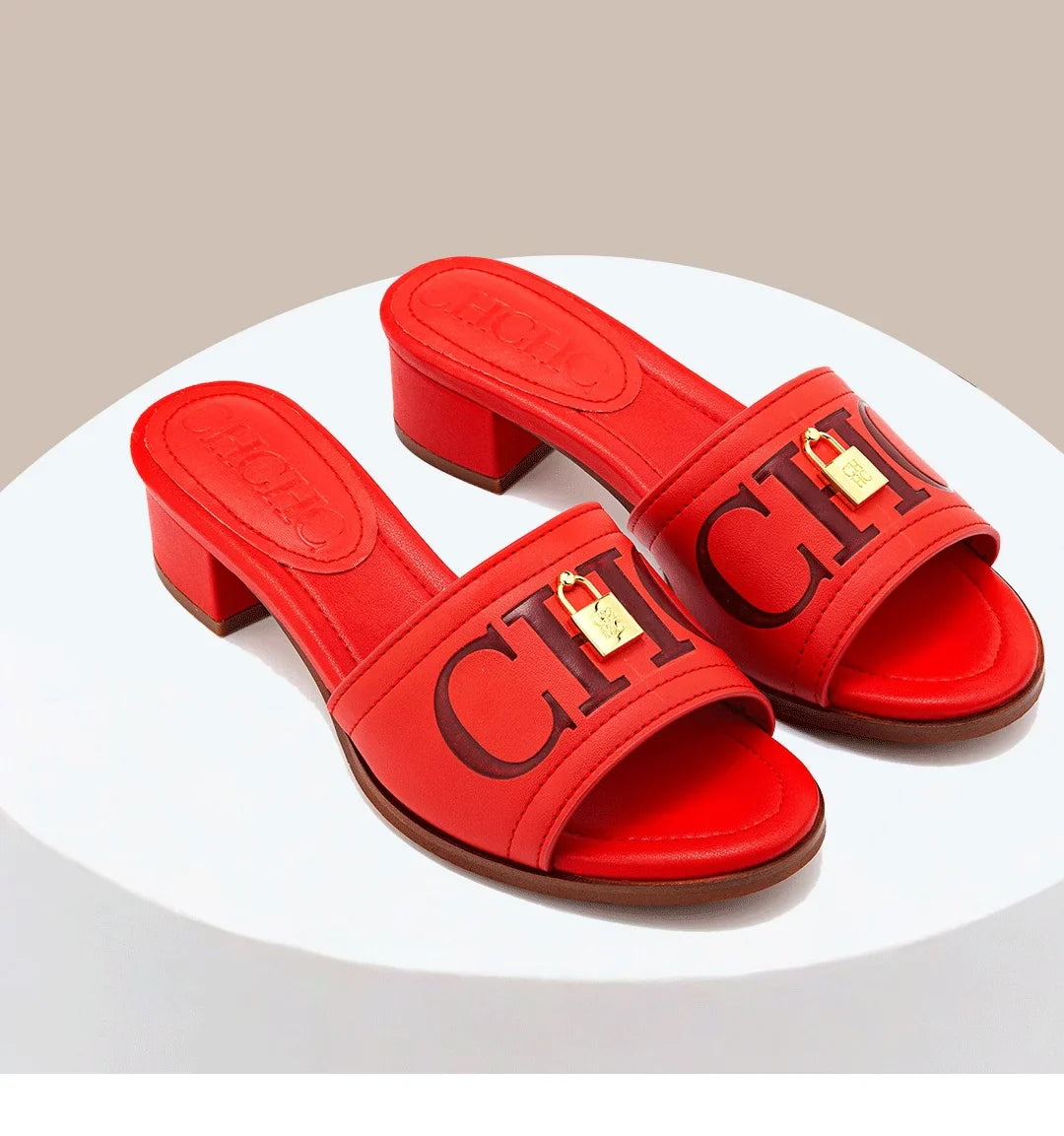 Fashion Monogram Print Elegant Design Women's Low Heeled Slippers Solid Color High Quality Metal Lock Simple Single Shoes