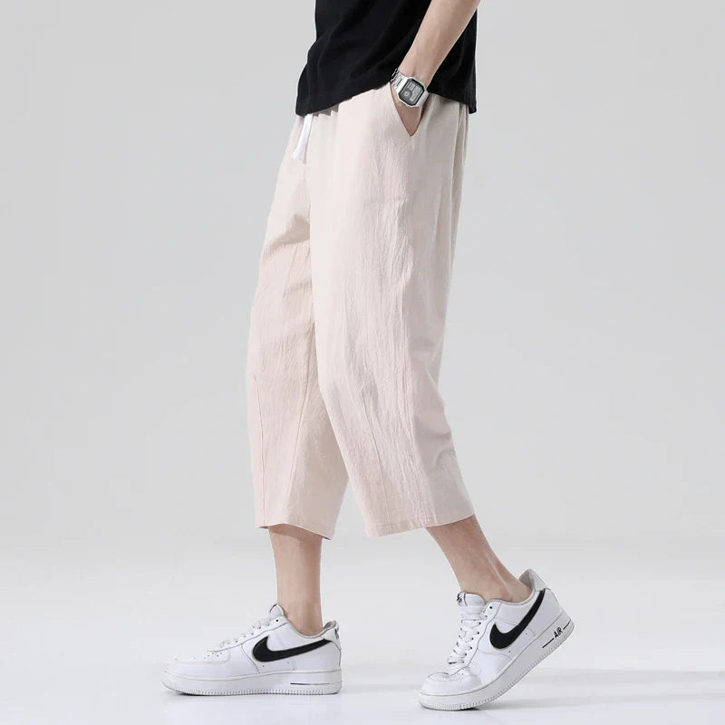 Men's Cotton Linen Casual Pants Breathable Trend Capris Pants Harlan Cotton