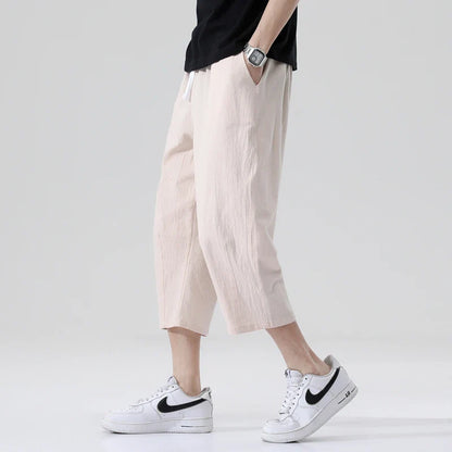 Men's Cotton Linen Casual Pants Breathable Trend Capris Pants Harlan Cotton