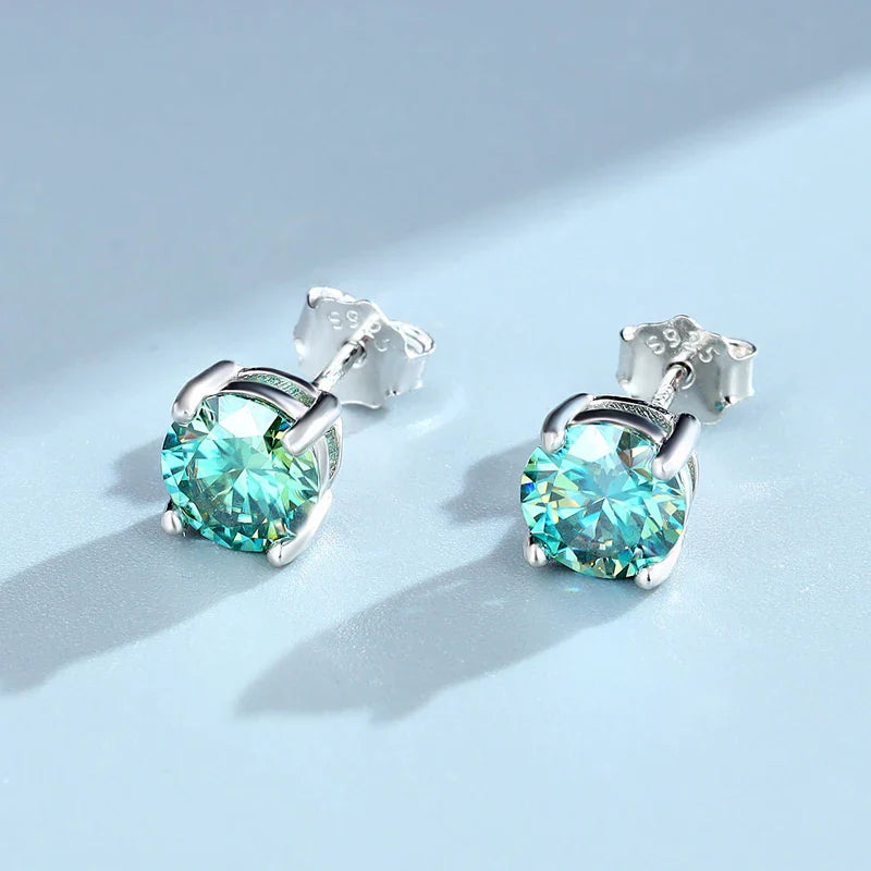 0.3-2CT Colorful Moissanite Studs Earrings for Women Sparkling Diamond Jewelry Certified 100% 925 Sterling Silver Earring
