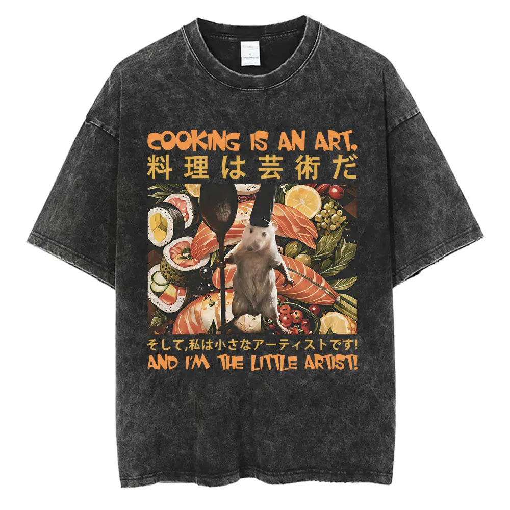 I Do Not Think Therefore I Do Not Am T-shirt Funny Japanese Style Opossum Vintage Washed T Shirt Unisex Fashion Humor T-shirts