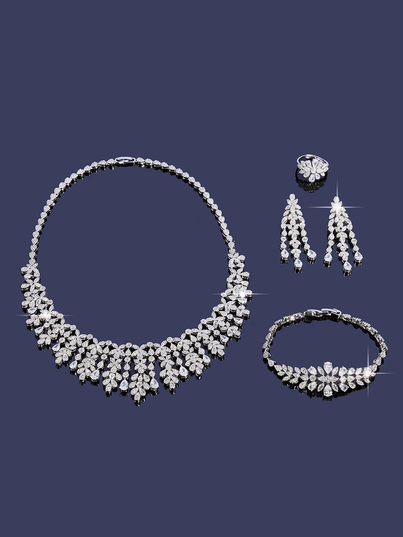 New Elegantly Quality Dress Jewelry Luxury Necklace Earrings Sets Cubic Zirconia Jewelry Sets Women Bridal Wedding