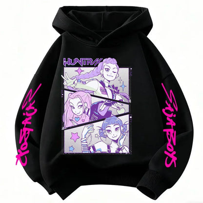 2026 KPop Demon Hunter Cartoon Girls Boy Hooded Sweatshirt Warm Children's Korean Wave Fashion Casual Tops Casual Girls Clothing